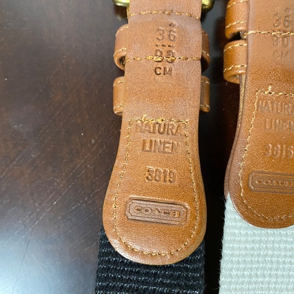 3 Vintage Coach Belt Unisex 36  • Whit Tan Black • Natural Linen & Leather Brass main image 5